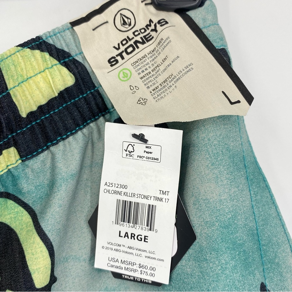 Volcom Stoneys Chlorine Killer Trunks in Temple Teal SZ S or L NEW - Picture 10 of 11